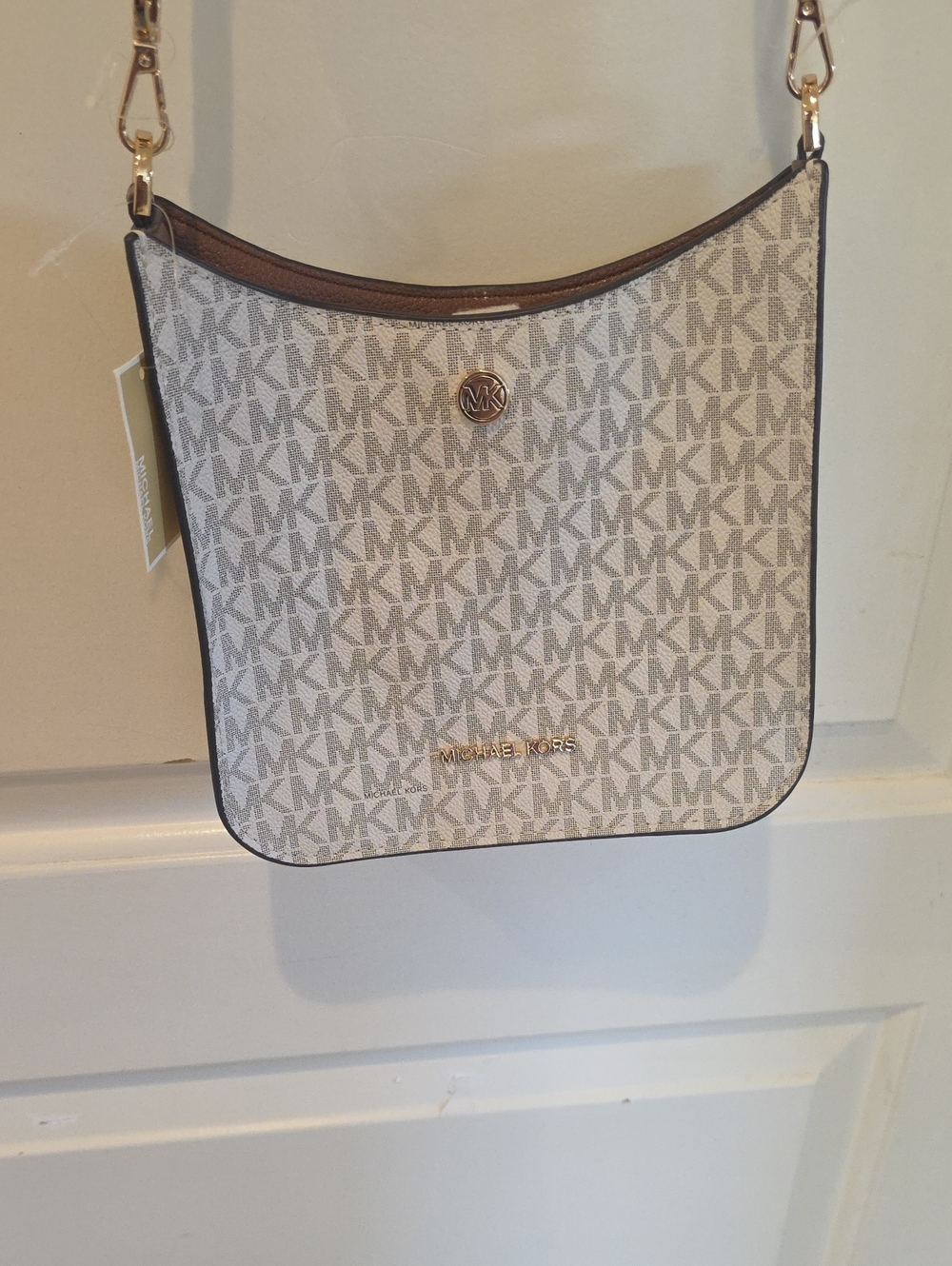Michael Kors Beige and Brown MK Logo Crossbody